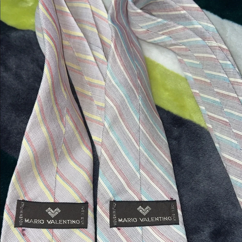 Vintage Mario Valentino Pastel Striped Men's Tie Set
